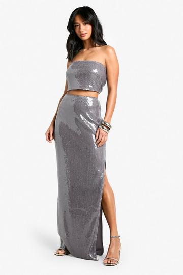 Petite Sequin Bandeau And Maxi Skirt Co-ord mauve