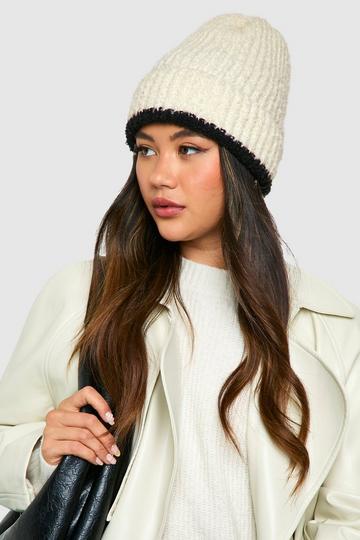 Contrast Fluffy Knitted Beanie natural ivory