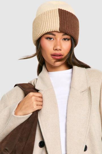 Color Block Fluffy Knitted Beanie neutral