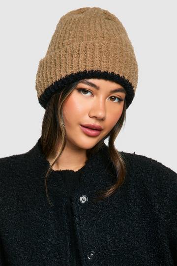 Contrast Fluffy Knitted Beanie taupe