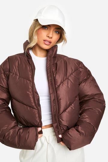 Quilted Funnel Neck Puffer Jacket chocolate