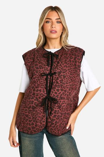 Leopard Tie Detail Quilted Gilet leopard