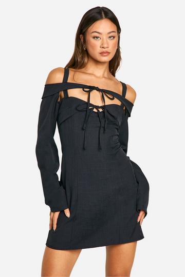 Tall Bardot Cut Out Tailored Mini Dress black