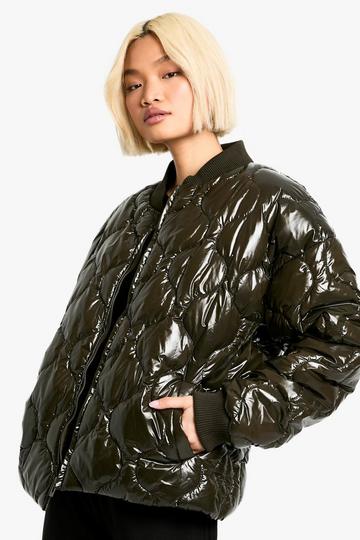 Quilted High Shine Bomber Jacket khaki