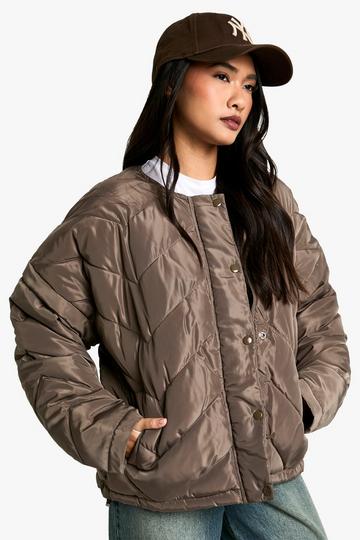 Quilted Collarless Puffer Jacket mushroom