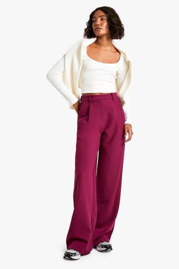 Tall Wide Leg Tailored Trousers plum