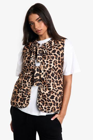 Leopard Bow Detail Quilted Gilet leopard