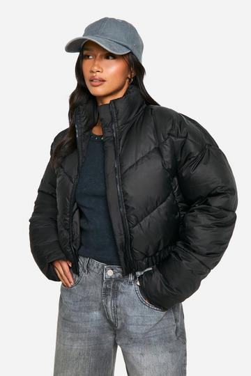 Petite Quilted Funnel Neck Puffer Jacket black