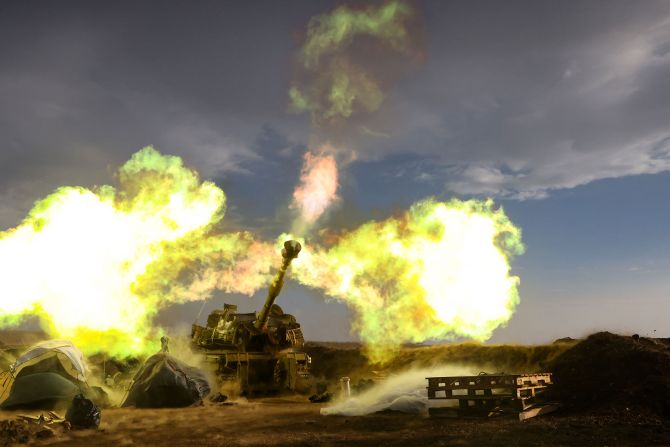 An Israeli artillery unit fires during a military drill in Golan Heights, Israel near the border with Lebanon on November 2.