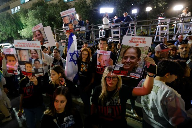 People await news of hostages expected to be released by Hamas in Tel Aviv, Israel, on November 25.