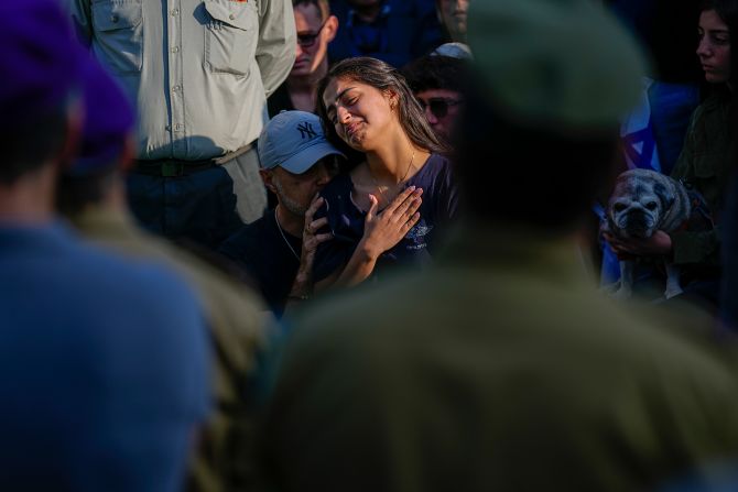 Mourners gather in grief around the grave of Israeli soldier Captain Harel Ittah during his funeral in Netanya, Israel, on December 31.