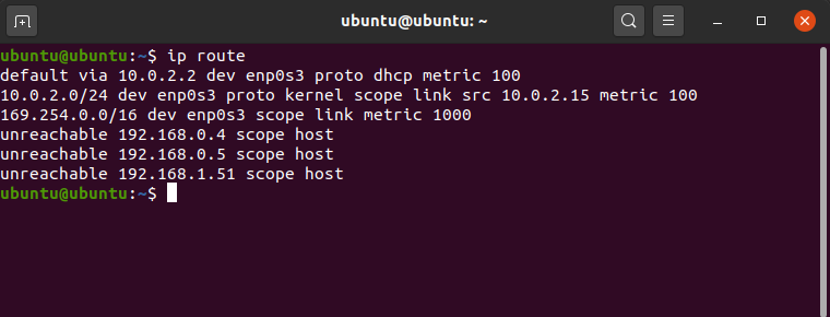 Details of IP routing table