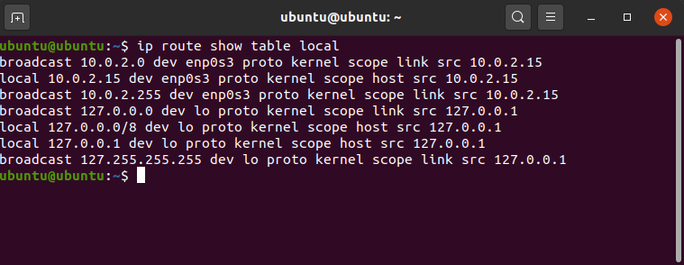 ip route show table local