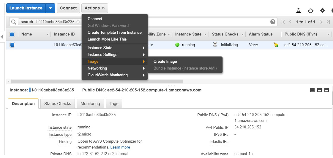 instance to image in aws