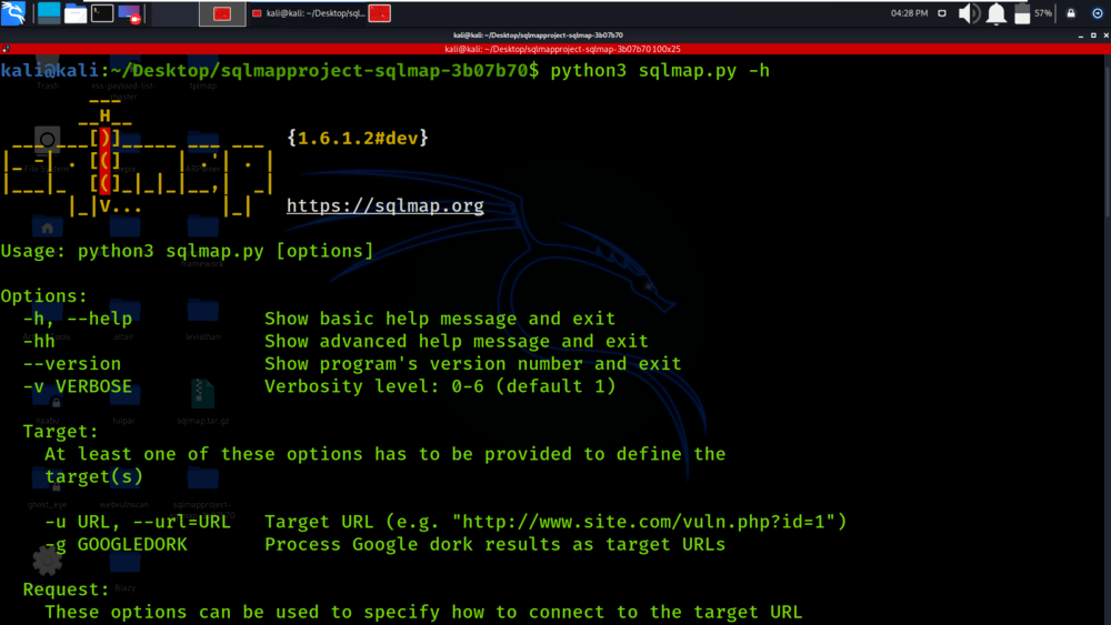 Checking-the-help-section-of-SQLmap