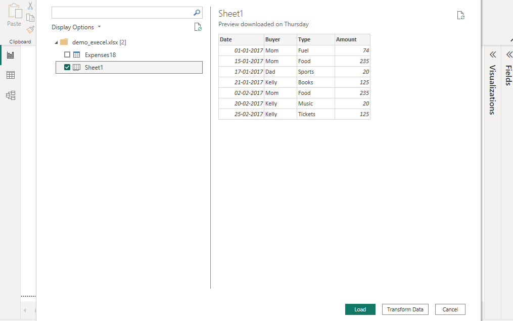 select sheet that contains table then it will load all the rows of the table. 