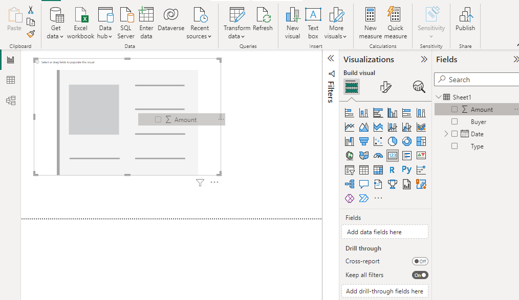 Drag the column from field to card panel.