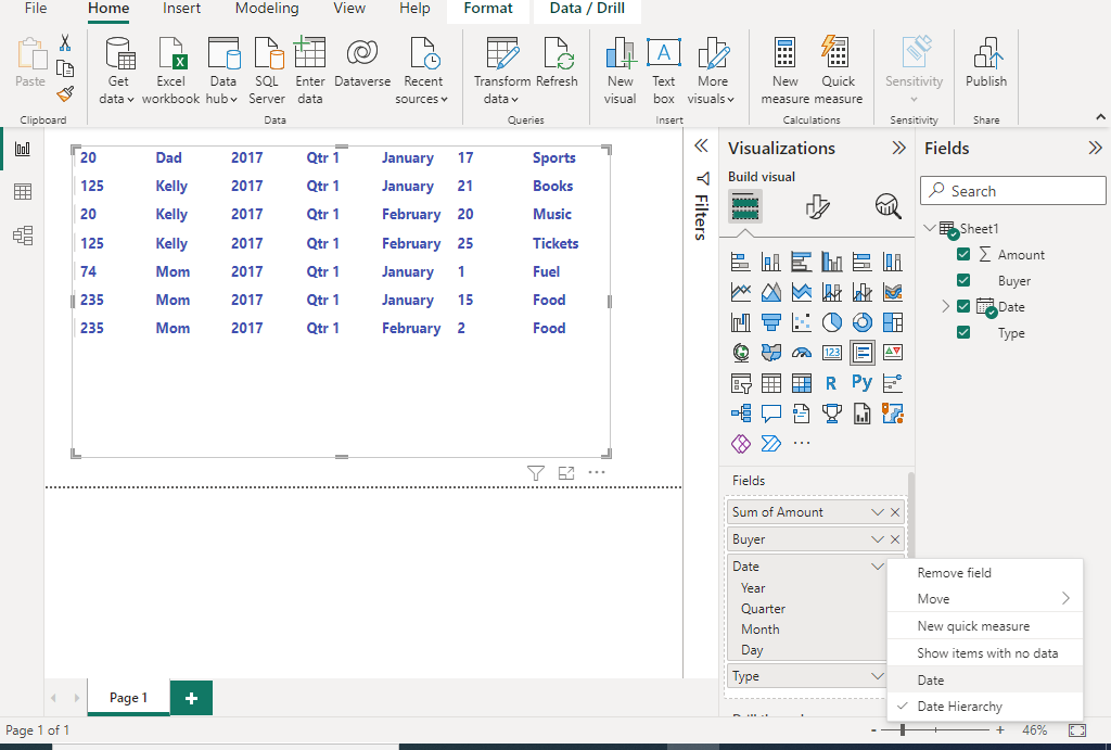 Removing the date hierarchy click on date drop down and unchecking the Date hierarchy.