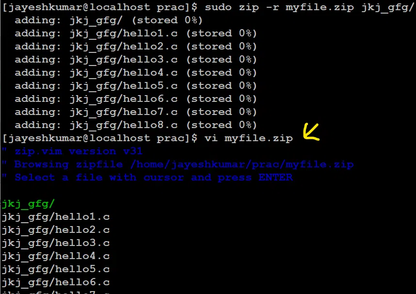 copy file recursively form a directory to a zip file