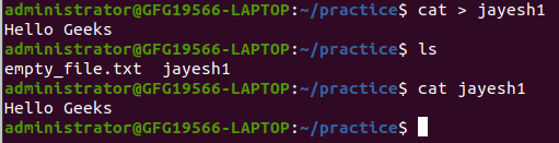 creating file using cat command in linux