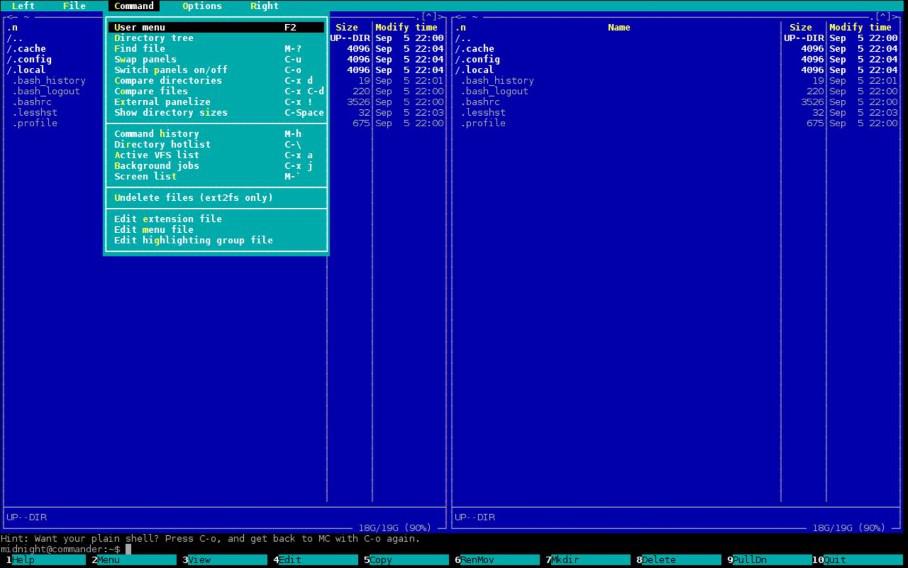 Opening Midnight Commander 