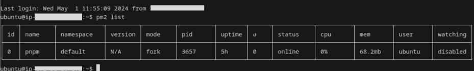 pm2 process list