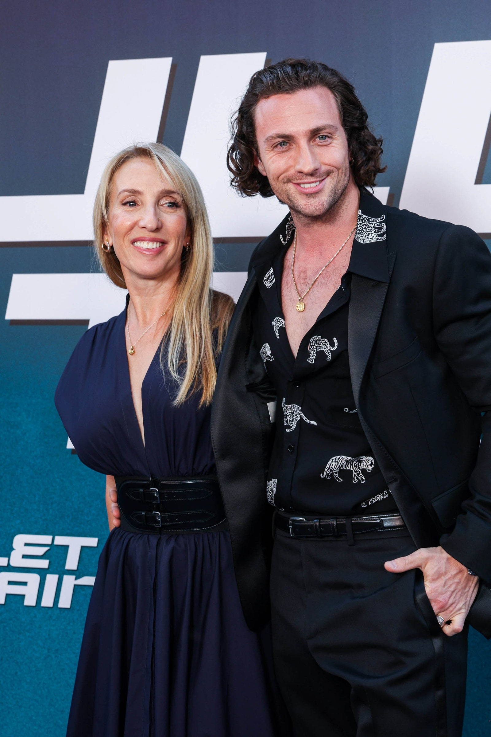 Sam and Aaron TaylorJohnson attend the Bullet Train premiere at Le Grand Rex on July 18 2022.