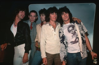 Image may contain Bill Wyman Charlie Watts Ronnie Wood Human Person Keith Richards Pants Clothing and Apparel