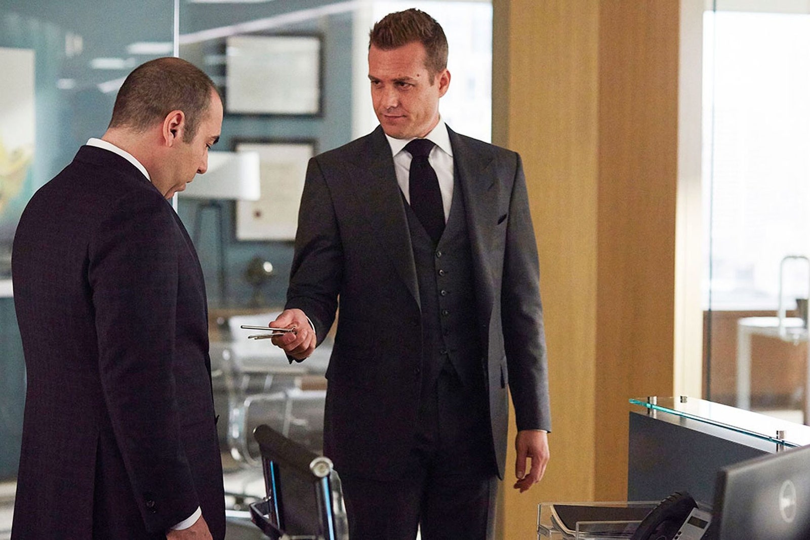 Image may contain Tie Accessories Accessory Coat Clothing Suit Overcoat Apparel Gabriel Macht Human and Person