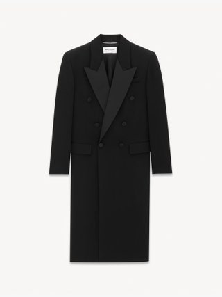 Saint Laurent tuxedo black overcoat as selected by Faye Fearon