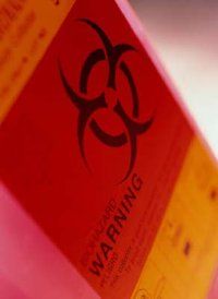 A close up image of a biohazard warning lable.