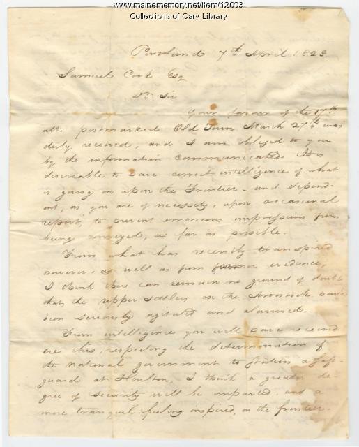 C. S. Davies letter on conditions in Northern Maine, 1828