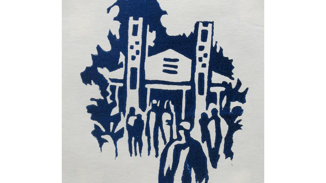 Uche Okeke, Church in the Forest, 1966, Lino, AP, ed. 5 of 10, 6x5 inches. Courtesy of the artist and Skoto Gallery