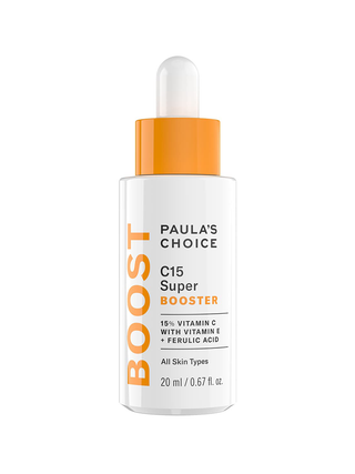 Bottle of Paulas Choice C15 Super Booster on white background