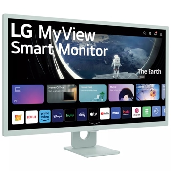 Left side view of the 32 Inch LG MyView (32SR50F-G) Green Smart Monitor with FHD resolution and webOS