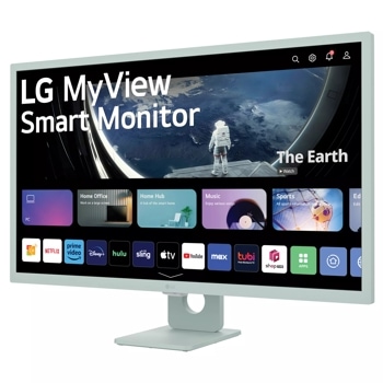 Right side view of the 32 Inch LG MyView (32SR50F-G) Green Smart Monitor with FHD resolution and webOS