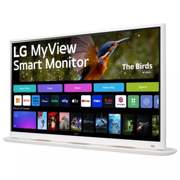 Right side view of the 32 Inch LG MyView (32SR70U-W) Whtie Smart Monitor with 4K UHD resoultion, webOS and curved base design