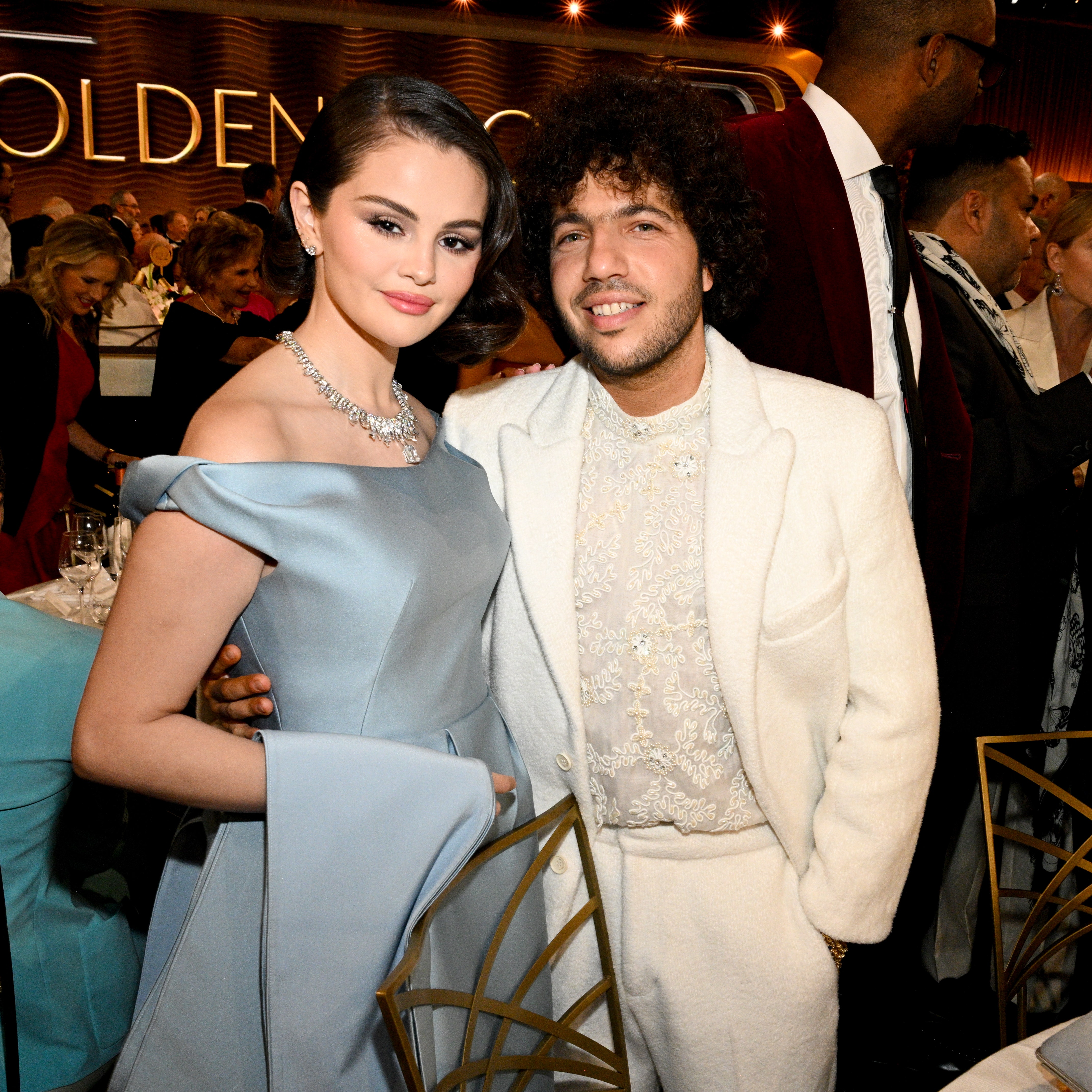 Newly Engaged Selena Gomez and Benny Blanco Cuddle Up at the Golden Globes 2025