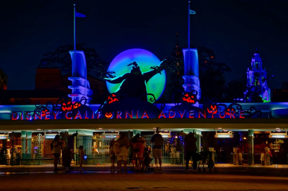 Oogie Boogie Bash signage at Disney California Adventure entrance