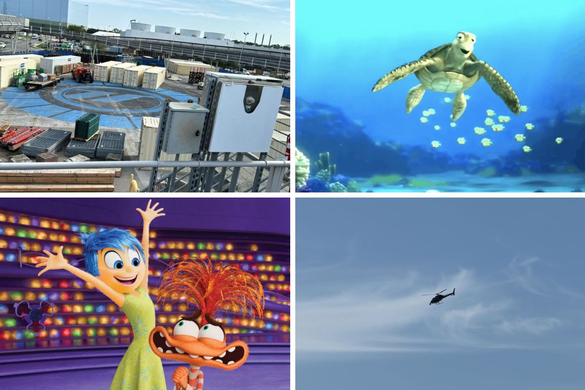A daily recap in a collage of four images: a construction site, an animated turtle underwater, animated characters celebrating, and a helicopter flying in the sky.