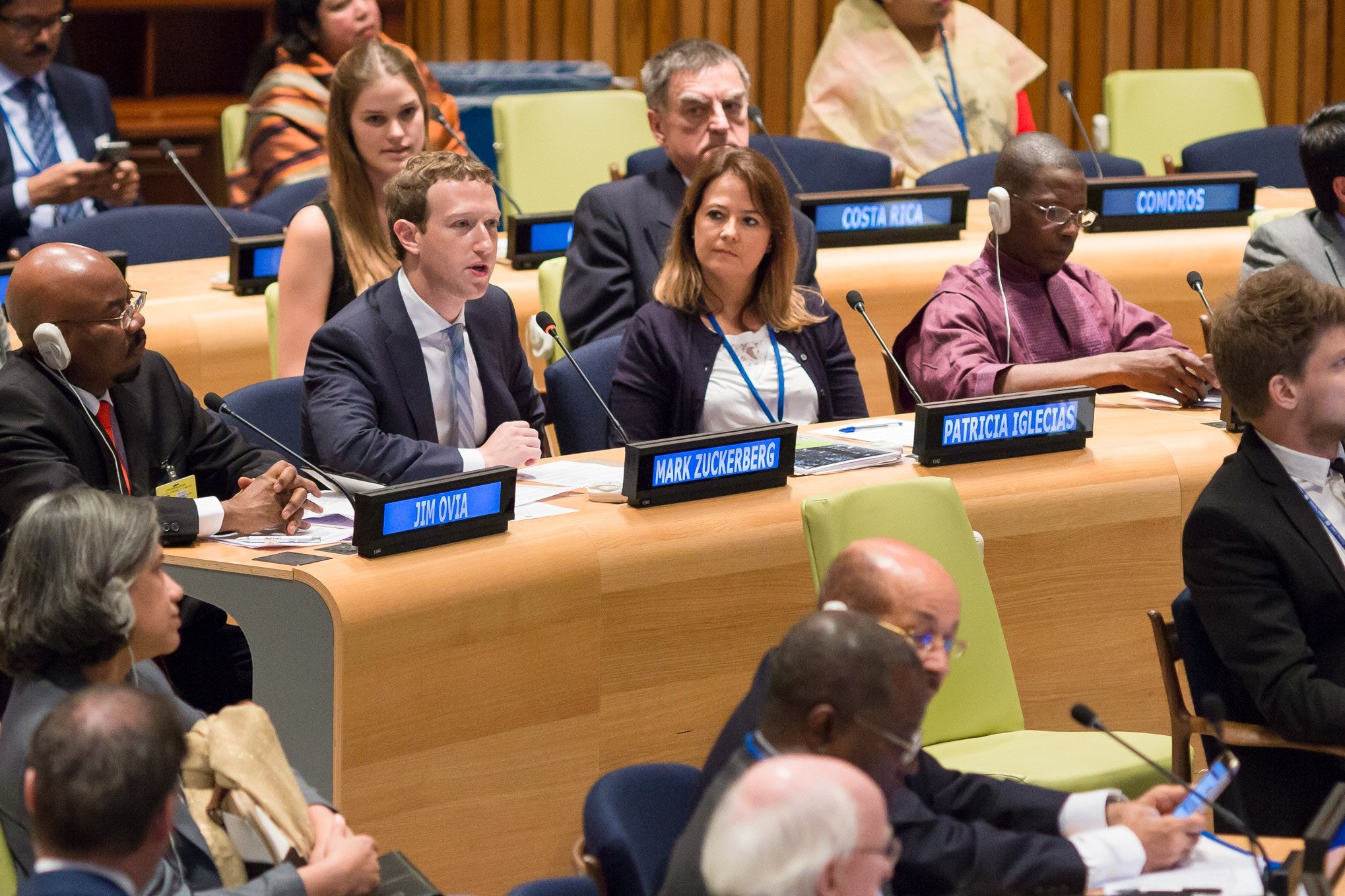 Mark Zuckerberg addresses the 70th annual U.N. General Assembly session on Saturday September 26 2015.