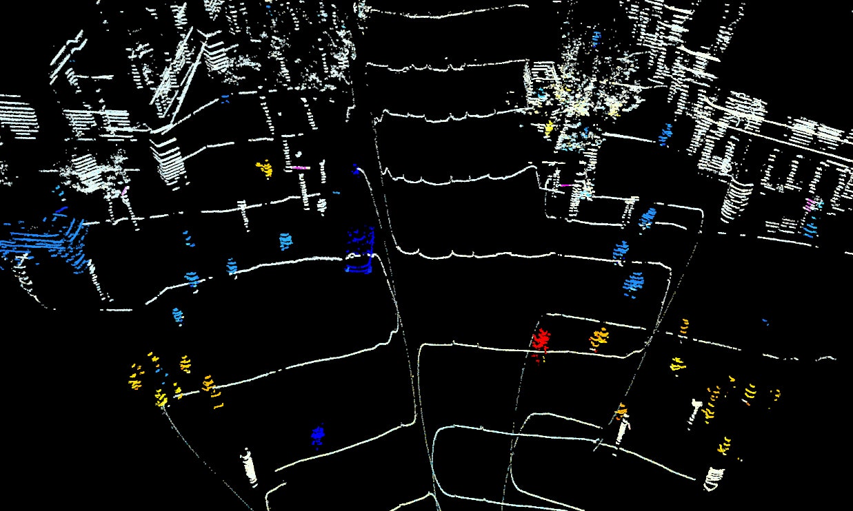 Blackmore's lidar reads the velocity of the objects it detects The things moving away from the vehicle are in red those...