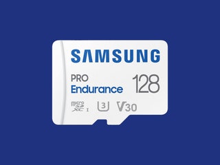 Samsung Pro Endurance Micro SD Card on blue backdrop