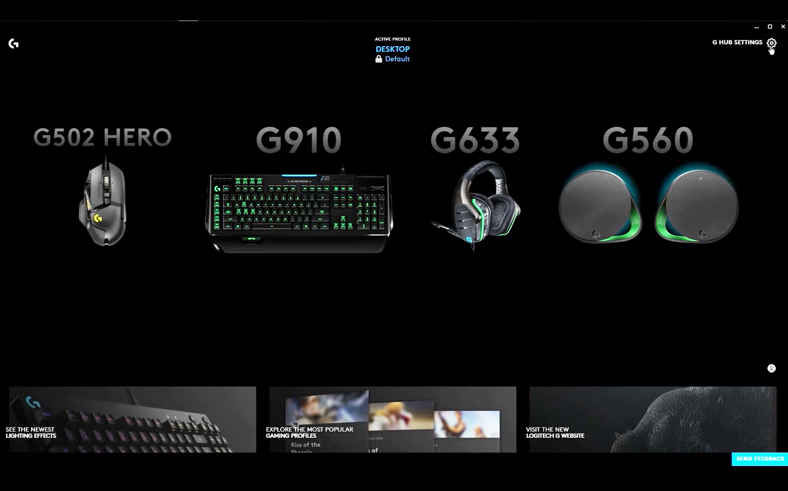 Screenshot of program that manages a suite of electronics including computer mouse keyboard and headphones