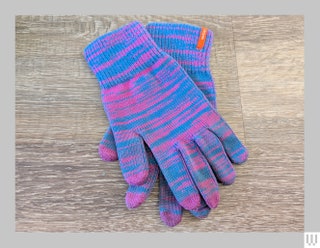 Verloop Twist Knit Touchscreen Gloves in pink and blue with pink fingertips