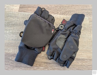 The Heat Company Heat 2 Softshell Gloves in black with a removable pouch that covers the fingertips