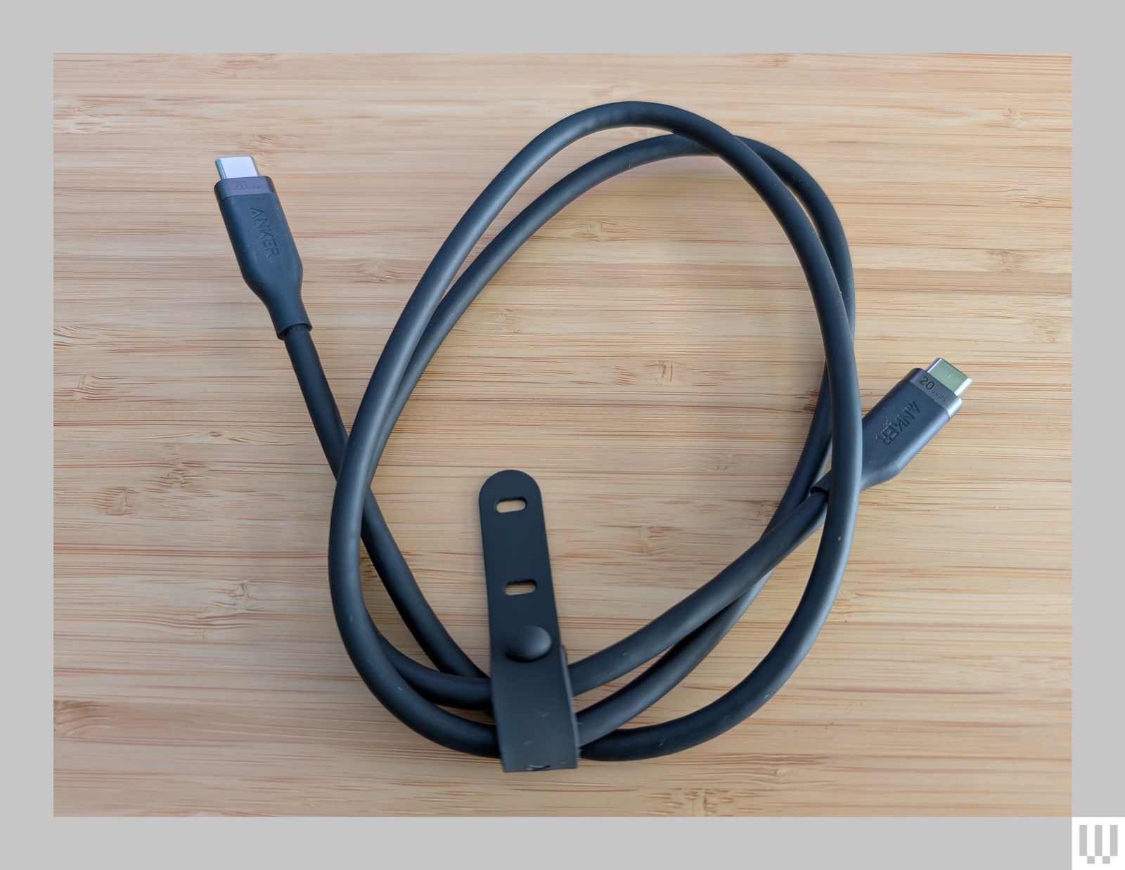 Anker USB 4 Gen 2 BioBased Cable on a wooden surface