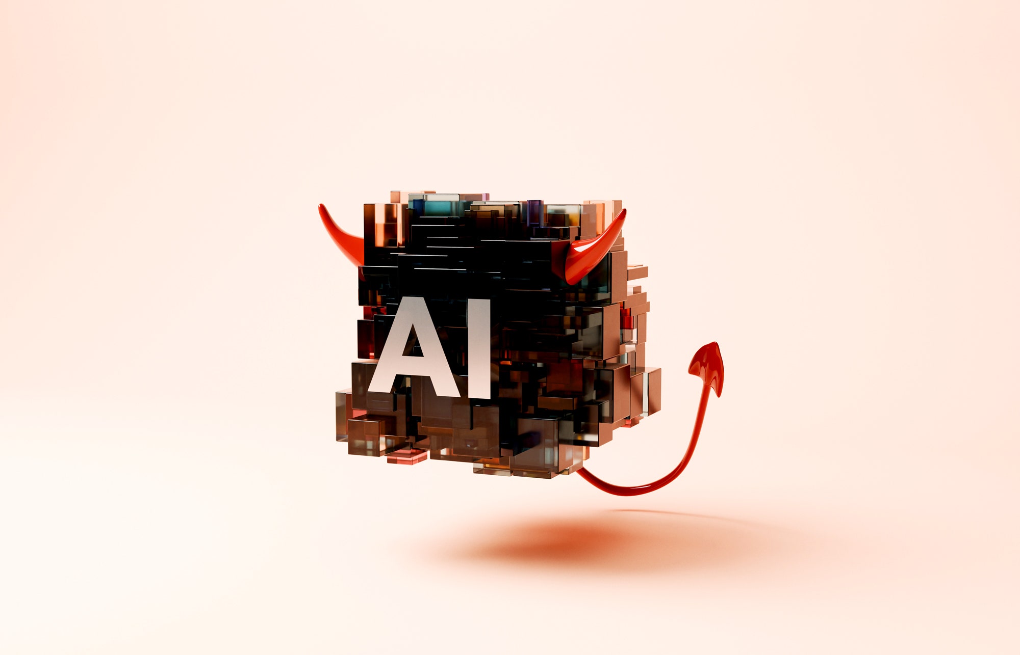 Conceptual image of an AI cluster with devil horns and tail to illustrate ideas around the dangers and risk of developing ai