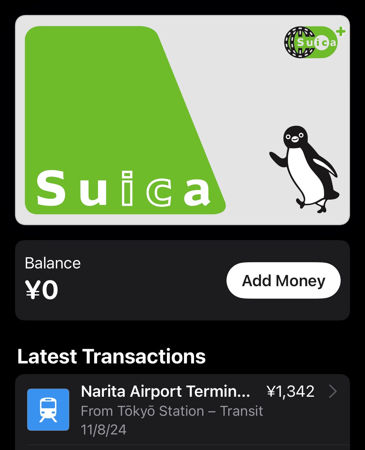 Like many companies in Japan Suica has a mascot character. In this case its an adorable penguin on the go.