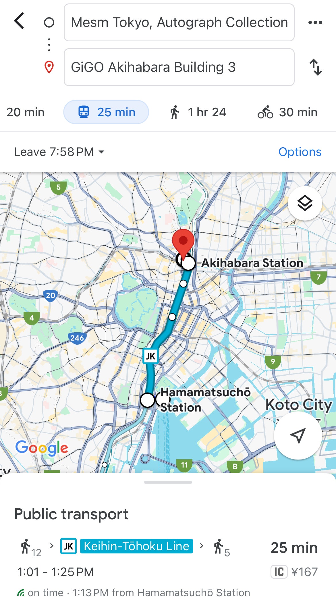 Google Maps shows you the names for the train stations. Practice saying these out loud to help you remember the details...